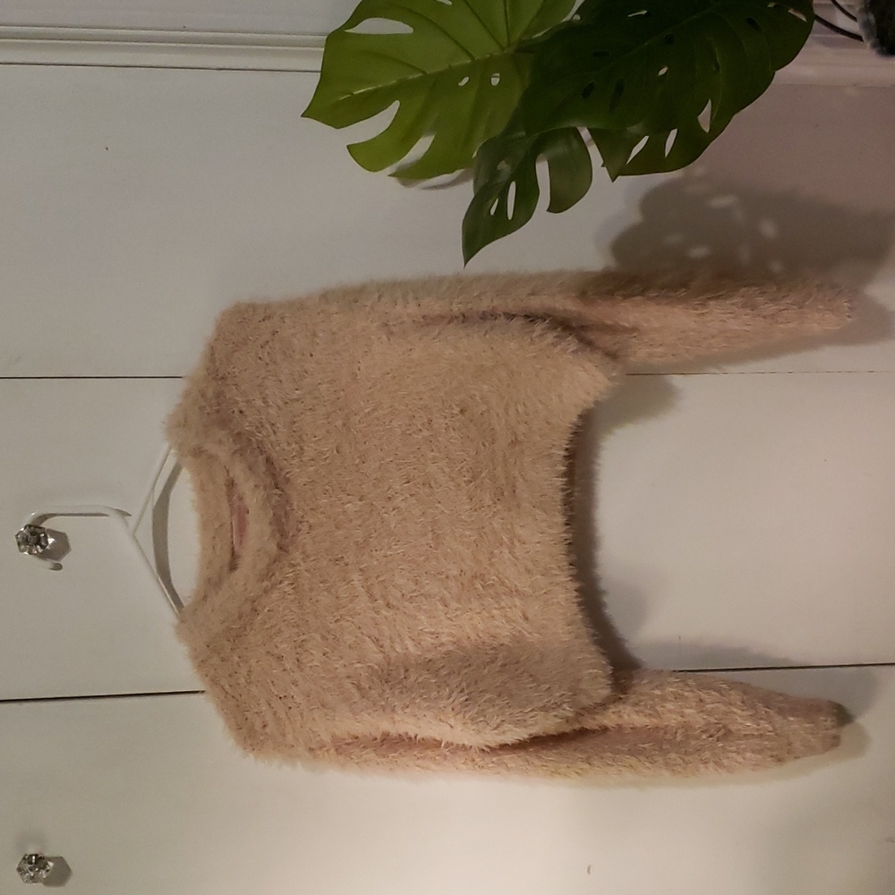 Urban Outfitters cropped fuzzy sweater, size XS, light pink/light peach color.